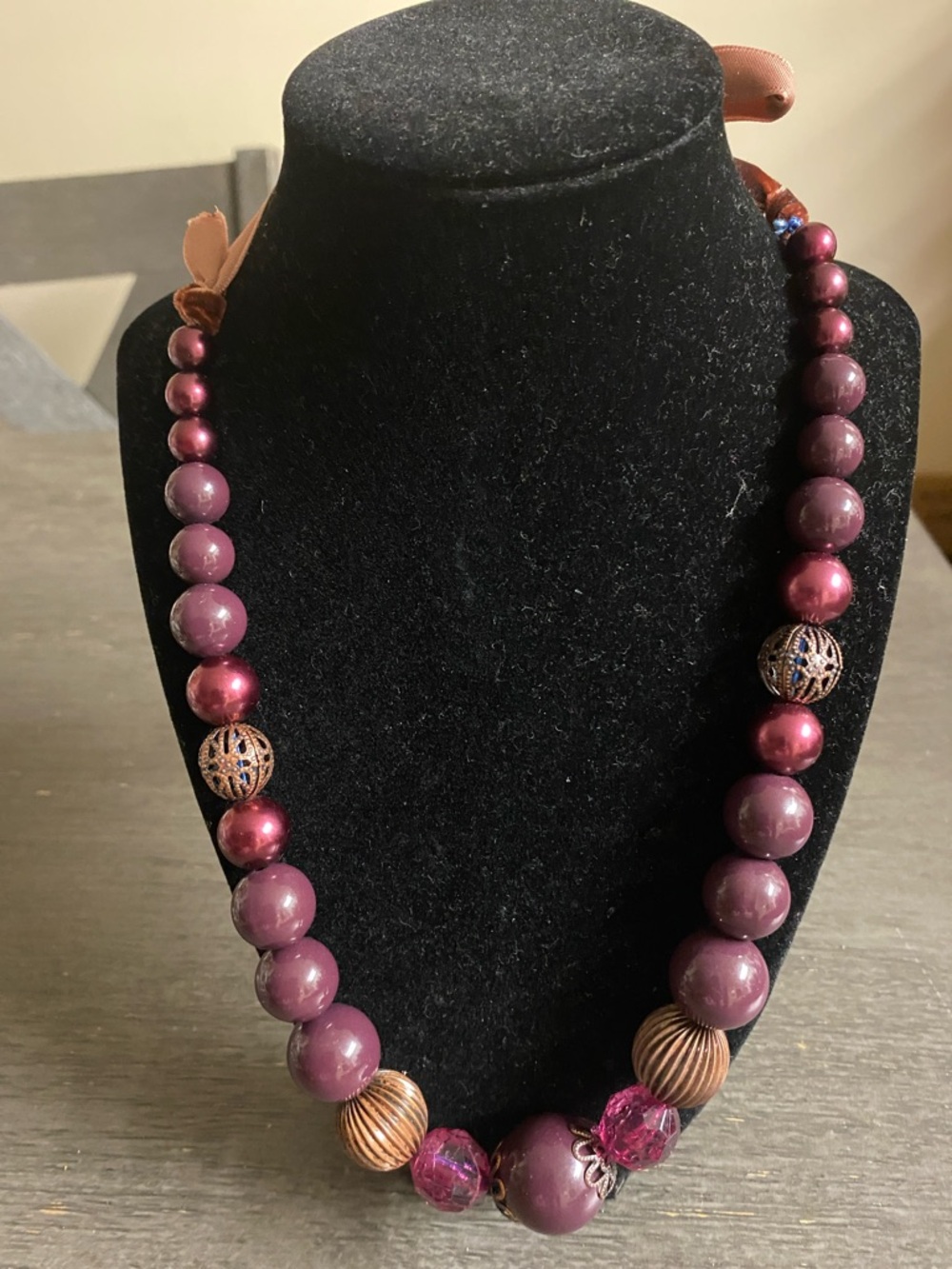 Plum Bead Statement Necklace